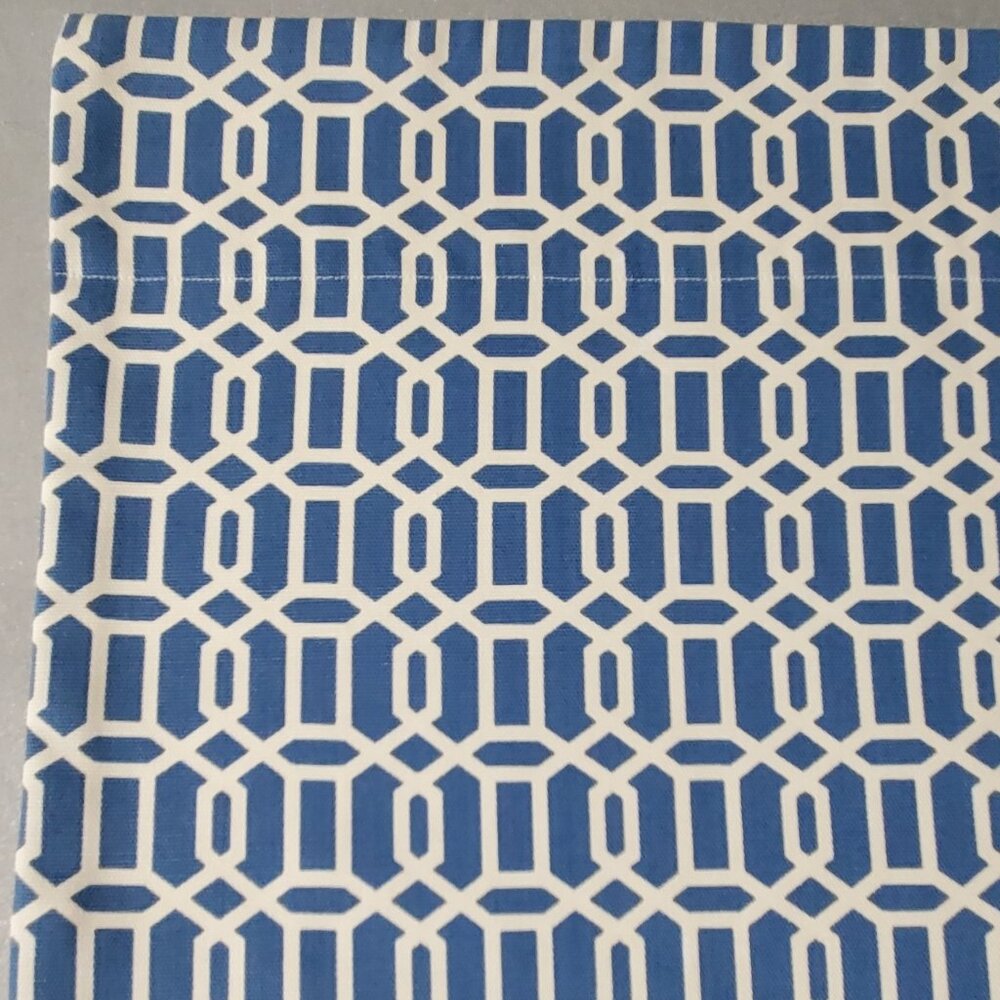 Window Valance, Lined French Blue & White Geometric Print, Handcrafted, New